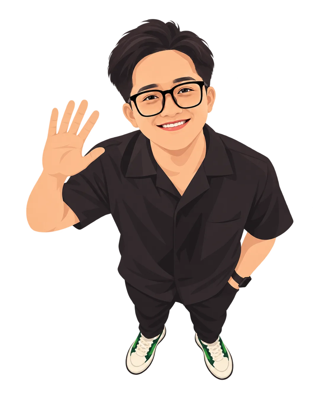 Illustration of Edo waving up at the camera